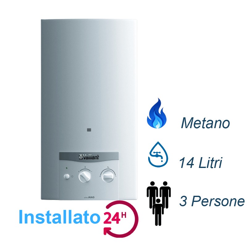 SCALDABAGNO A GAS VAILLANT ATMOMAG MINI 14-4-1 XI H ERP CAMERA APERTA LOW NOX 14 L-MIN METANO